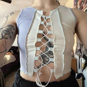 SHEIN Lace-Up Crop Top - White and Lavender